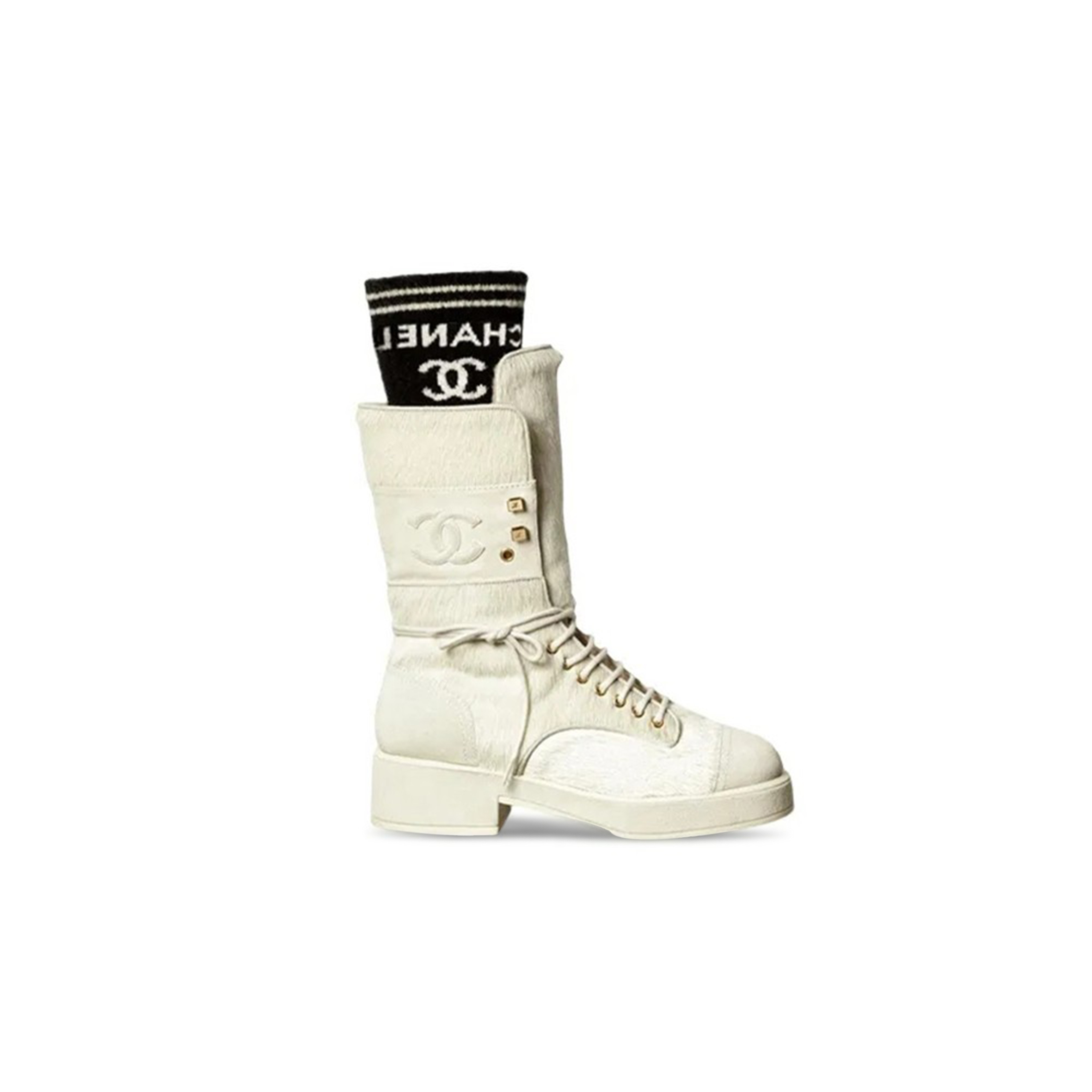C*A*EL LACE-UPS CALFSKIN, KNIT & SUEDE CALFSKIN WHITE & BLACK G39506 Y56127 K4955